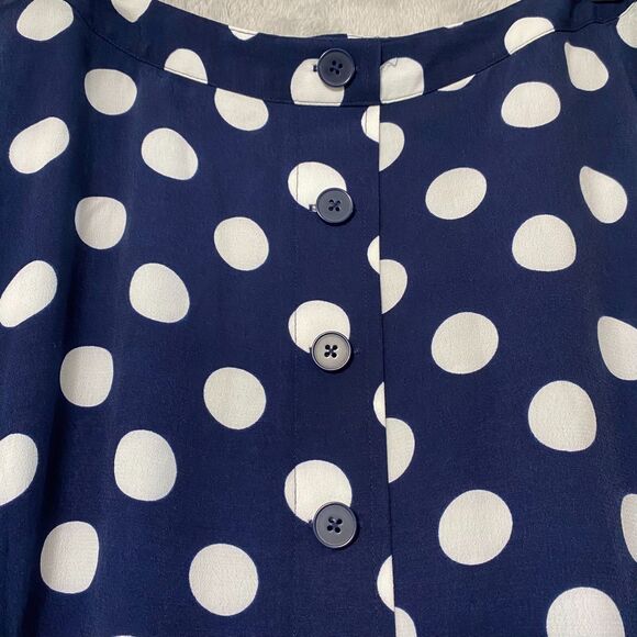 Talbots Women’s Midi Skirt A-line Flare Navy Blue Polka Dot Size 10 Faux Button - Picture 12 of 12